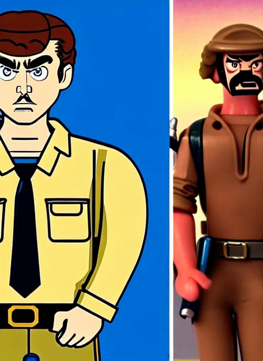 Prompt: still of jim hopper from stranger things : the animated series, cartoon screen capture ( 1 9 8 8 ), in the style of g. i. joe ( 1 9 8 3 ), transformers ( 1 9 8 4 ) and masters of the universe ( 1 9 8 3 )