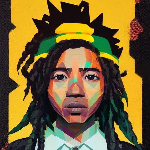 Prompt: Rasta profile picture by Sachin Teng, asymmetrical, Organic Painting , Matte Painting, geometric shapes, hard edges, graffiti, street art:2 by Sachin Teng:4