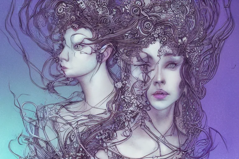 Image similar to fractal princess, in the style of greg broadmore and arthur rackham, trending on artstation, light lighting side view, digital art, surrealism, macro, blueprint, vaporwave,