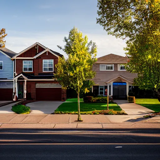 Image similar to photo of a suburban American neighbourhood with the roads and pavements made of pure gold, 4k UHD, 35mm f/5.0 H 576