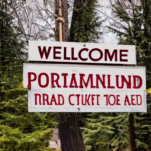 Prompt: welcome to portland sign