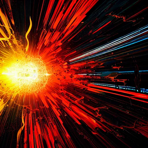 Image similar to splitting the atom digital art neon explosion 4 k trending on artstation octane render beautiful digital art