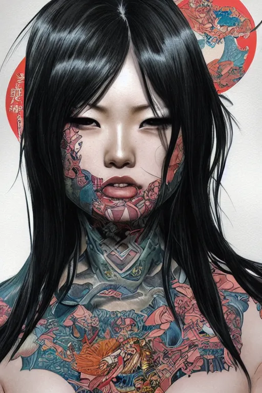Image similar to a yakuza girl with tattoo, highly detailed, marvel comics, dark, digital painting, artstation, concept art, smooth, sharp focus, illustration, art by artgerm and greg rutkowski and alphonse mucha and Wayne Barlowe and Zdislav Beksinski