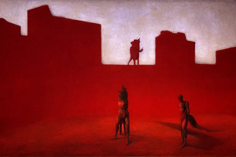 Image similar to only with red, caesar after war, the great deal, a red tiger, in hoc signo vinces, rome in background, an ancient path, in the style of beksinski, part by hopper, part by rodcenko, part by hofbauer, intricate composition, red by caravaggio, insanely quality, highly detailed, masterpiece, red light, artstation