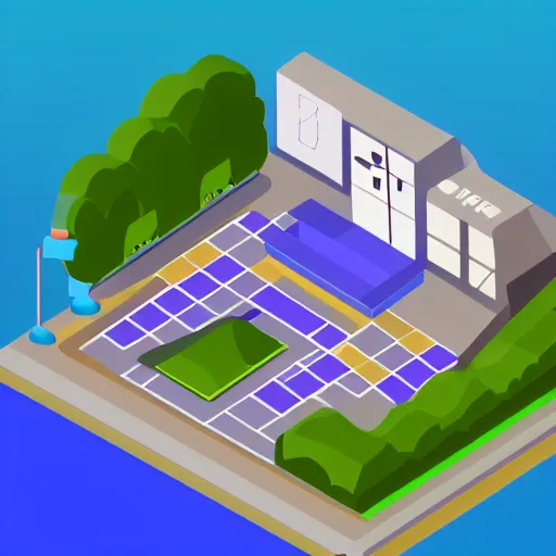 Prompt: isometric flat art graphic for gmb post updater that is exciting and promotional