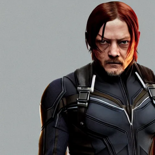 Image similar to Norman Reedus as Black Widow from The Avengers, cinematic photo