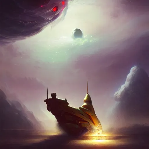 Image similar to dwarf spaceship sci - fi art style stars planets made by ivan aivazovsky, peter mohrbacher, greg rutkowski volumetric light effect broad light oil painting painting fantasy art style sci - fi art style realism premium prints available artwork unreal engine