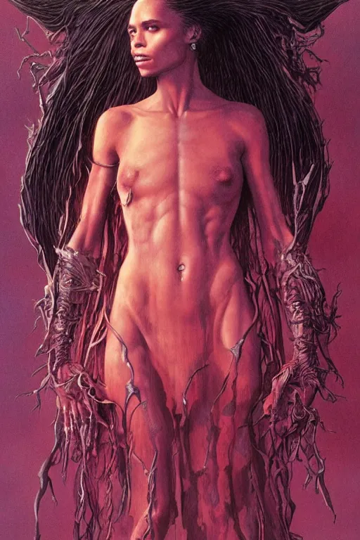 Prompt: zoe kravitz as a demon queen by wayne barlowe