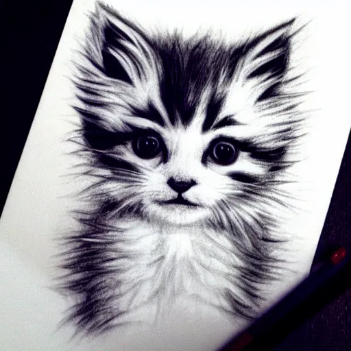 Image similar to pencil sketch of a cute fluffy kitten