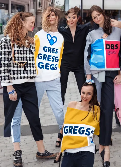 Image similar to greggs themed clothing, fashion