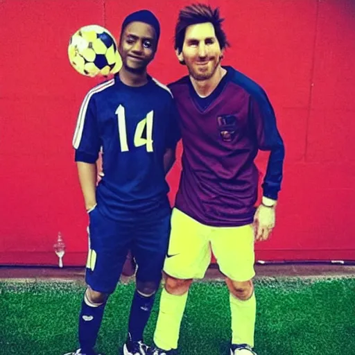 Image similar to “doctor simi and Messi playing soccer”