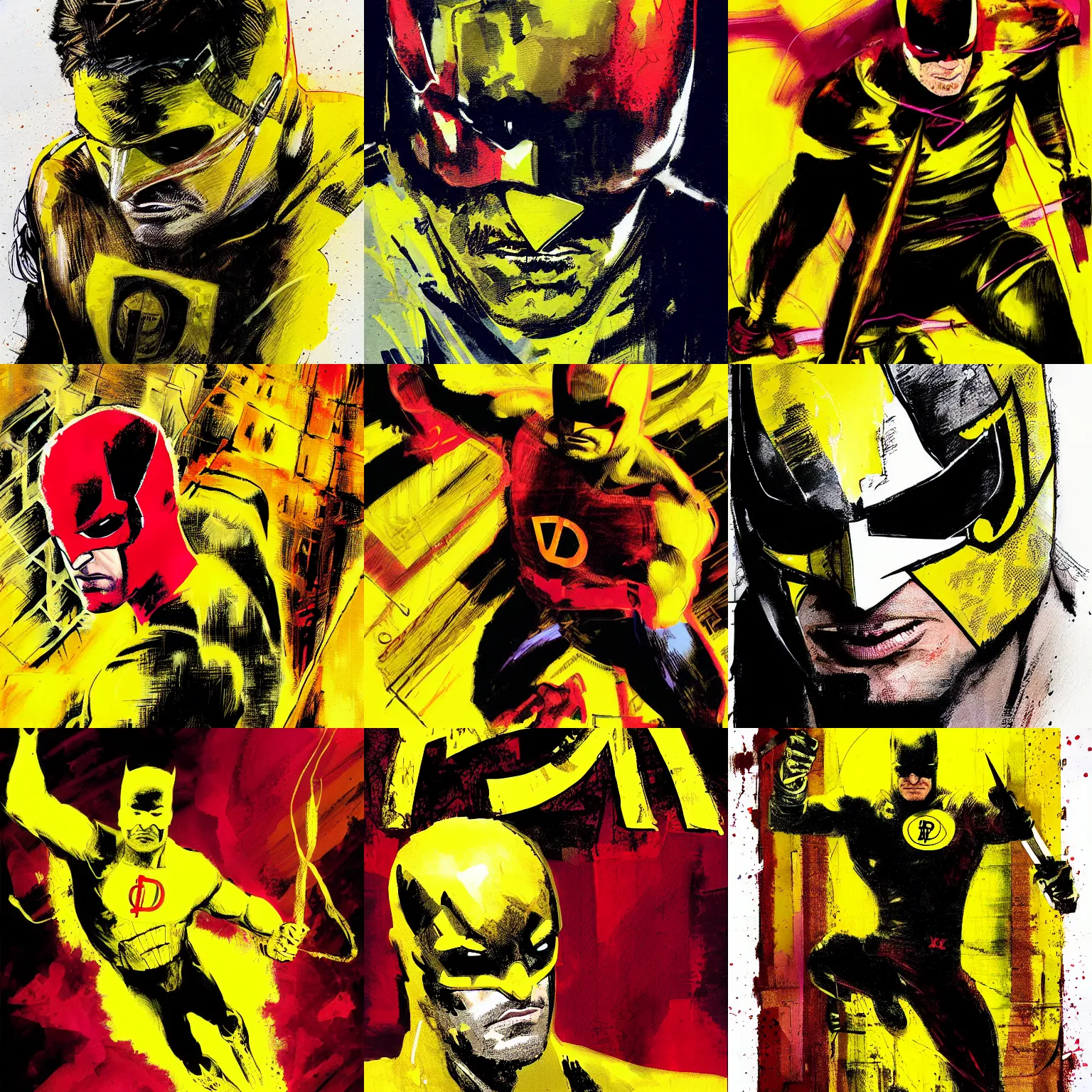 Prompt: daredevil yellow painting by bill sienkiewicz 4 k