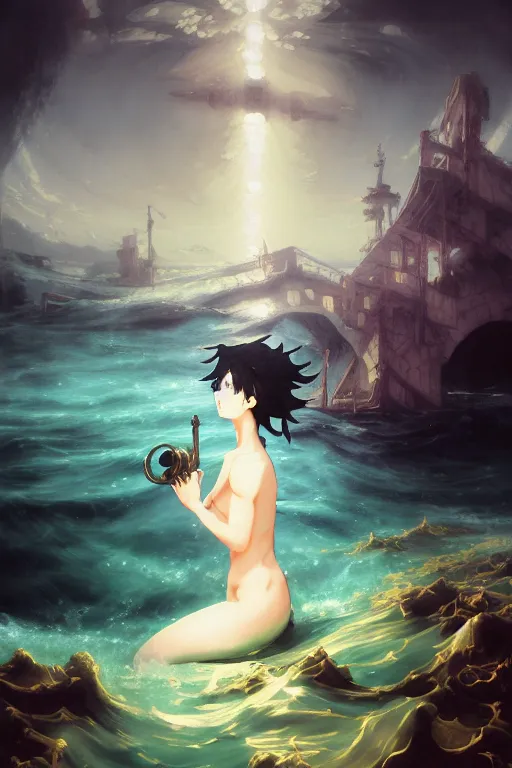 Prompt: baroque oil painting of key visual portrait concept art of anime mermaids in a underwater prison, brutalist, dark fantasy, rule of thirds golden ratio, fake detail, trending pixiv fanbox, acrylic palette knife, style of makoto shinkai studio ghibli genshin impact jamie wyeth james gilleard greg rutkowski chiho aoshima