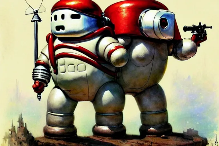 Image similar to adventurer ( ( ( ( ( 1 9 5 0 s retro future robot android giant stay puft marshmallow man. muted colors. ) ) ) ) ) by jean baptiste monge!!!!!!!!!!!!!!!!!!!!!!!!! chrome red