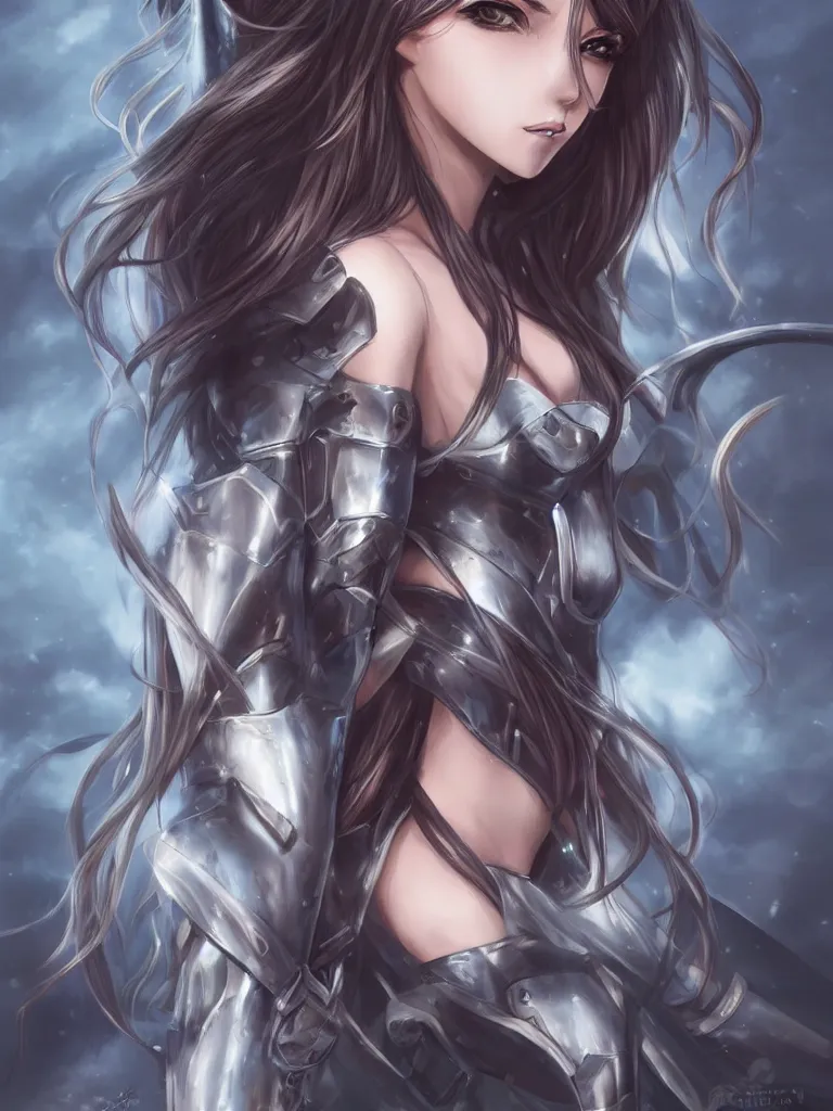 Image similar to a portrait of an attractive knight female anime character with long hair, artgerm