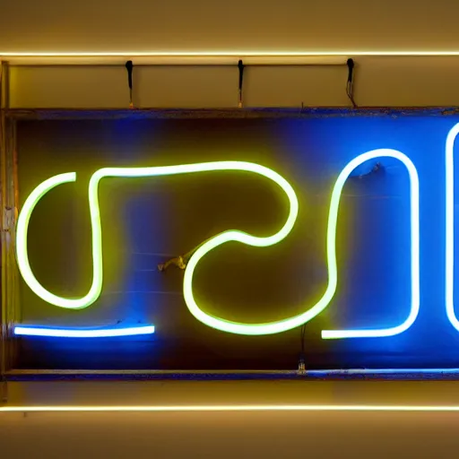 Prompt: glowing neon sign script art by tracy emin, by let there be neon, installed in residence