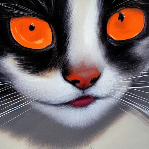 Prompt: close up of two beautiful calico kittens with orange, black and white colored fur, outside on a beautiful day, beautiful painting, featured on artstation, cgsociety, behance hd