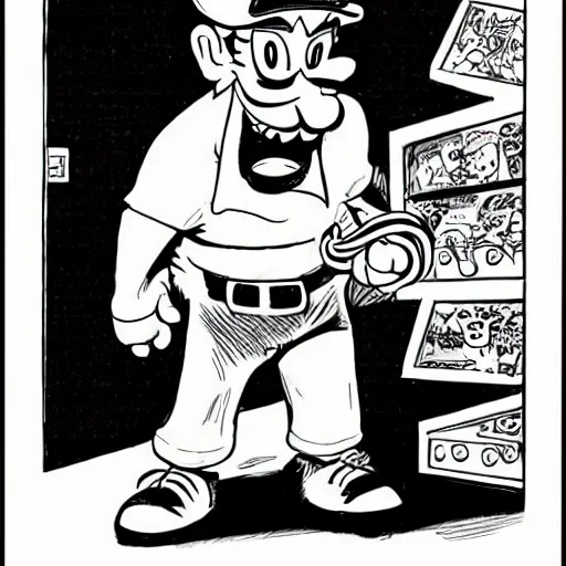 Image similar to steve - buscemiy - as - wario comic - con comic - book drawing from mad - magazine