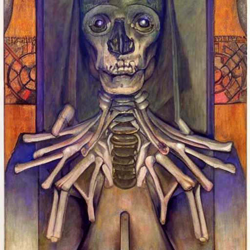 Image similar to grieving android wearing the bone crown, by Annie Swynnerton and Diego Rivera , symbolist, dramatic lighting, elaborate geometric ornament, Art Brut, soft cool colors,smooth, sharp focus, extremely detailed, Adolf Wölfli and (Donato Giancola)