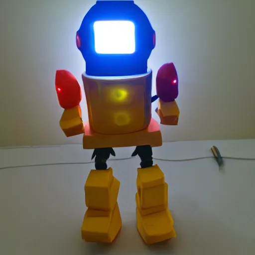 Image similar to i made a combat robot made out of light bulbs and cheese. photo