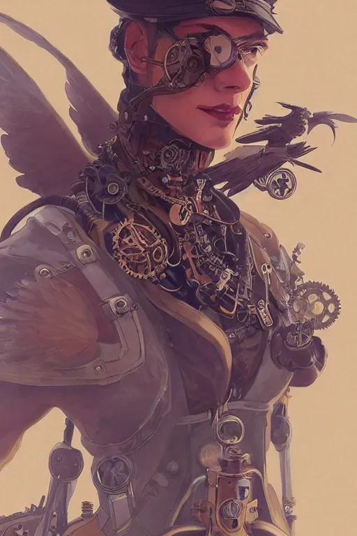 Image similar to anthropomorphic hawk as steampunk half - cyborg, western, high fantasy, dnd, smooth, sharp focus, illustration, highly detailed, digital painting, artstation, concept art, by disney animation, rossdraws, alphonse mucha, frank fanzzeta, collectible card art