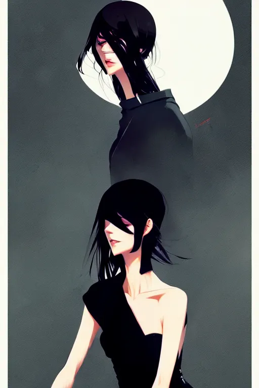 Image similar to a ultradetailed beautiful panting of a stylish woman wearing a black dress, by conrad roset, greg rutkowski and makoto shinkai, trending on artstation