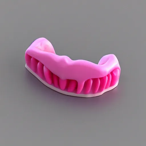 Image similar to a piece of 3 d pink dentures with wings, 4 k,