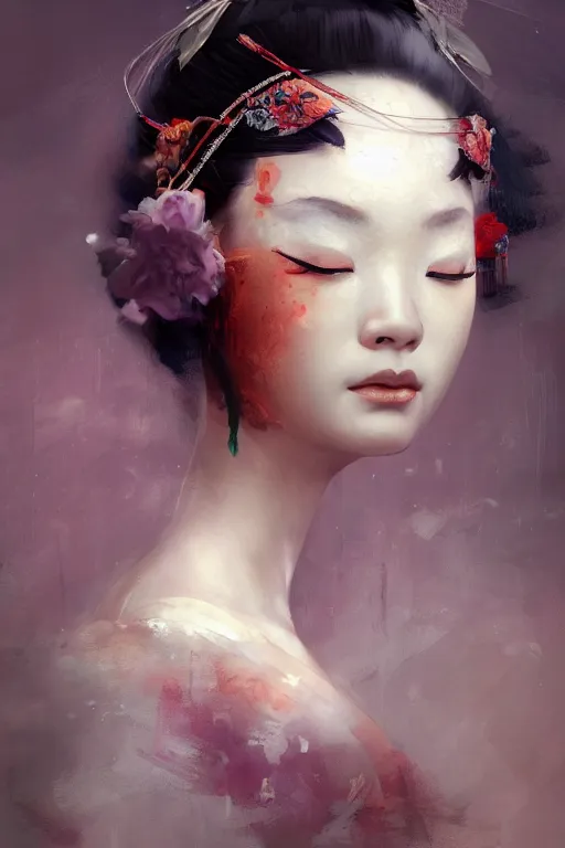 Image similar to geisha prima ballerina, intricate, portrait, elegant, volumetric lighting, digital painting, highly detailed, artstation, sharp focus, illustration, concept art, ruan jia, steve mccurry