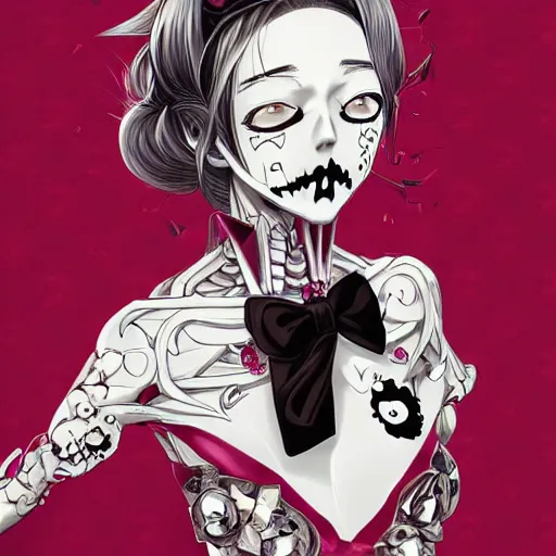 Image similar to anime manga skull portrait young woman skeleton, hello kitty, elegant, highly detailed, digital art, art by JC Leyendecker and sachin teng