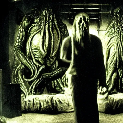 Image similar to a film still of Cthulhu in a David Cronenberg's film