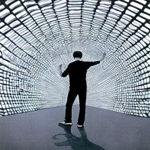 Image similar to stone roses album cover with ian brown holding hand out perspective by santiago calatrava