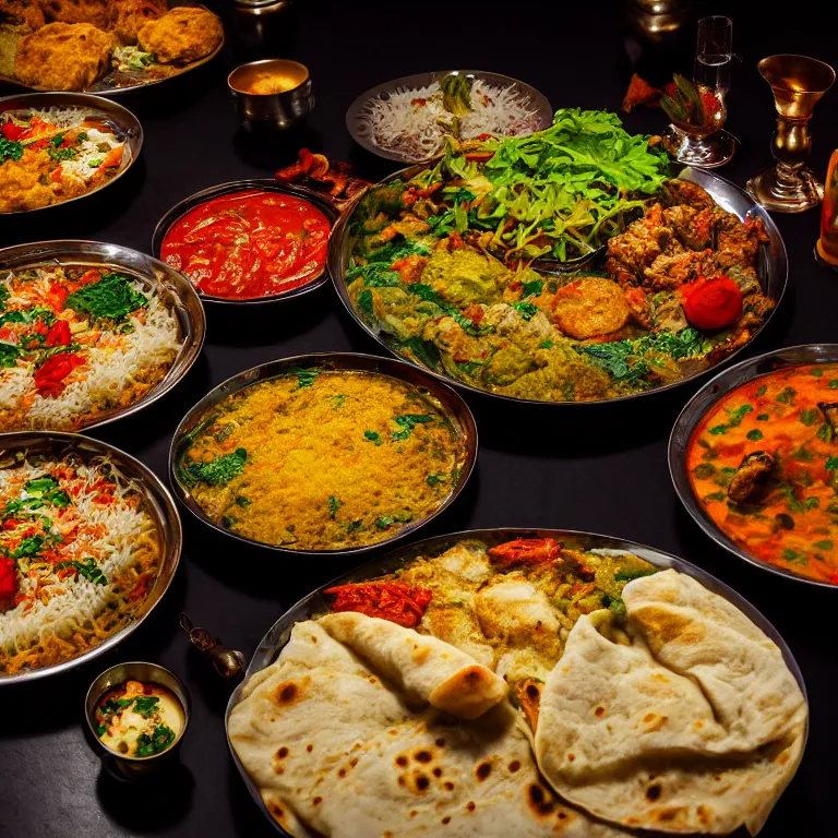 Prompt: close - up focused dslr photograph of an afghani dinner, 8 k, high detail, volumetric lighting, hyperrealism, aesthetically pleasing, studio lighting, trending