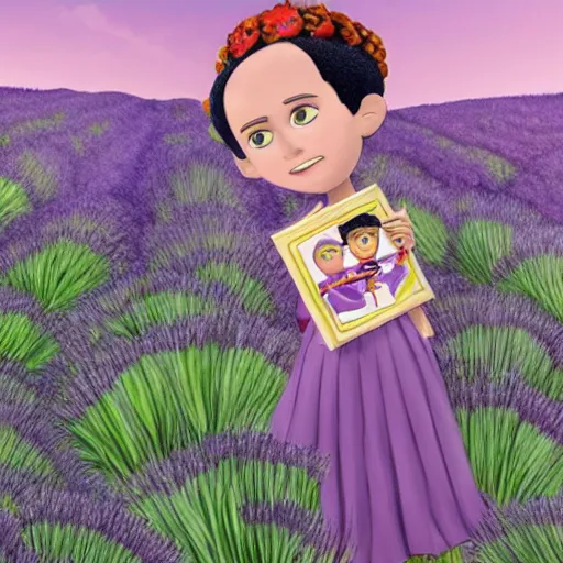 Image similar to angela anaconda reciting poetry in a field of lavender, in the style of arthur adams