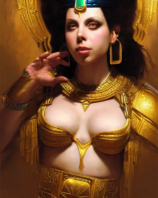 Image similar to Gianna Michaels as a beautiful egyptian princess, gorgeous, portrait, Symmetrical, powerful, intricate, beautiful, masterpiece, elegant, volumetric lighting, highly detailed, artstation, sharp focus, no cropping, illustration, Jean-Leon Gerome , ruan jia