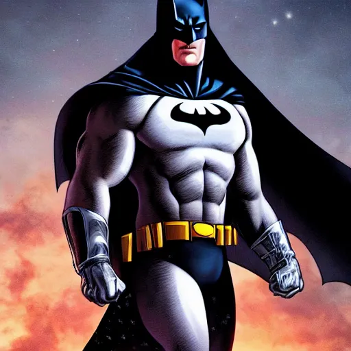 Image similar to A realistic full portrait photo with a mix of Moon Knight and batman from DC, hyper-realistic, 8K HDR, full moon.