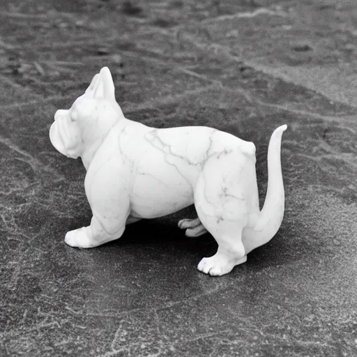 Image similar to a photo of a marble sculpture of a French bulldog, 35mm, Pentax