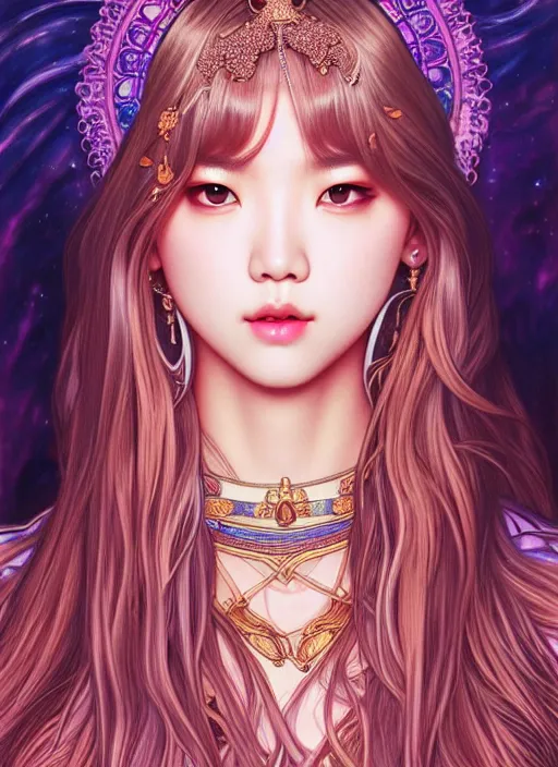 Image similar to lalisa manoban of blackpink, goddess of the moon, tarot card, highly detailed, digital painting, smooth, sharp focus, illustration, ultra realistic, 8 k, art by artgerm and alphonse mucha