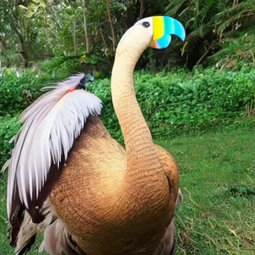 Image similar to a photo of a dodo with raimbow feathers