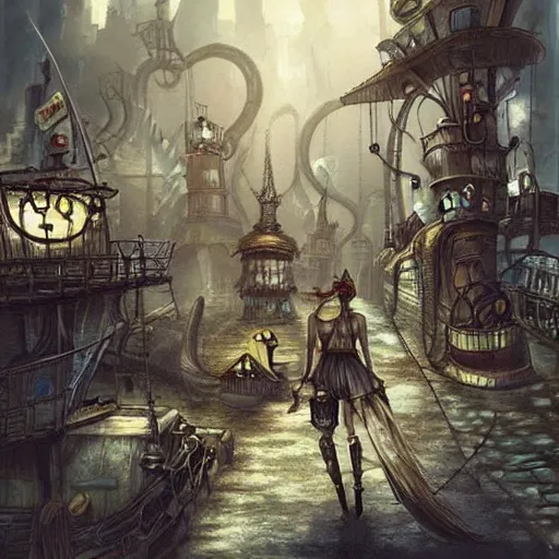 Image similar to Steampunk City places i wish were real pirate fashion nekclace clothing gothic fantasy artwork concept art