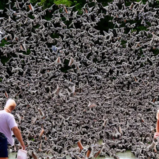Prompt: tourists being attacked by a swarm of bats