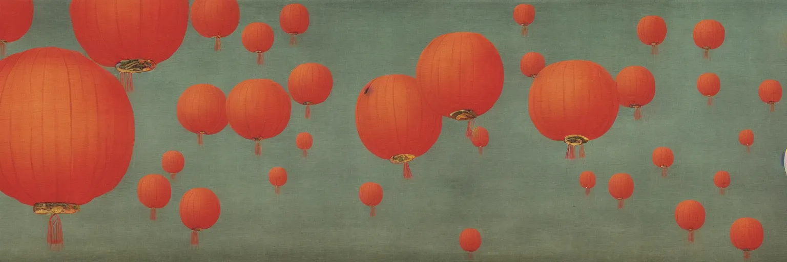 Prompt: chinese lantern painting magritte