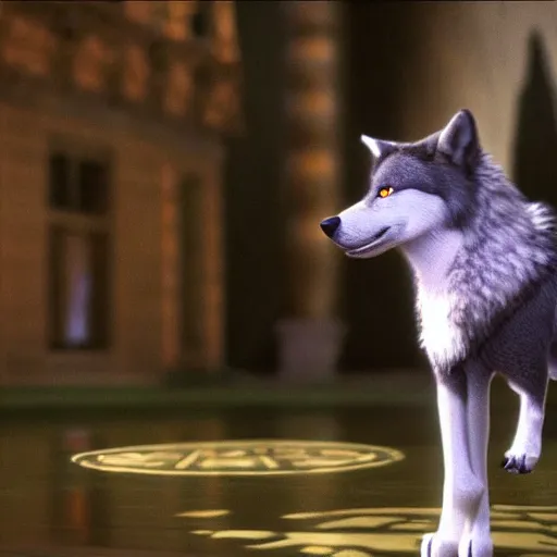 Prompt: a wolf as a gentleman wearing tuxedo on the pixar biome, smooth, intricate reflections, cinematic