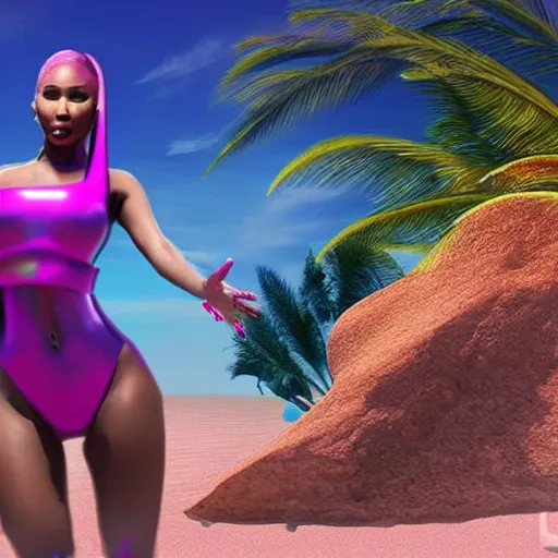 Image similar to nicki minaj goes to the beach on an alien planet, ultra realistic, futuristic, 8 k resolution