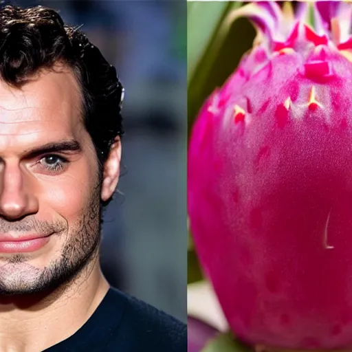 Image similar to face of henry cavill inside a dragonfruit