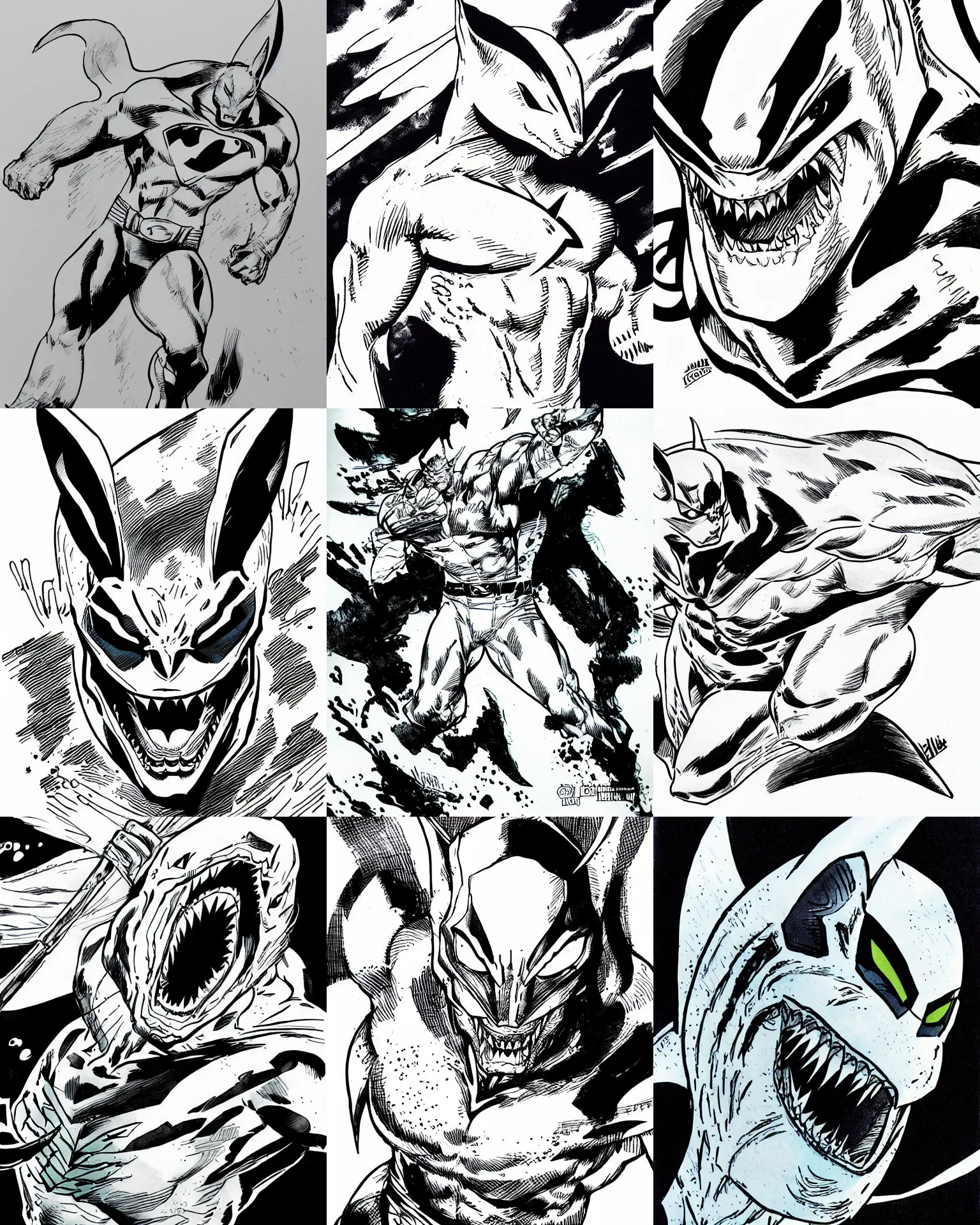 Prompt: white shark!!! jim lee!!! medium shot!! flat ink sketch by jim lee close up in the style of jim lee, x - men superhero comic book rabbit animal by jim lee