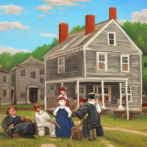 Image similar to portrait of Yankees, New England painting style