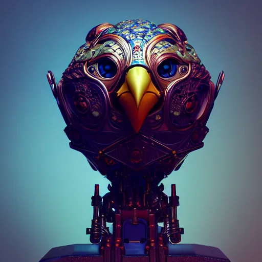 Image similar to creepy falcon android :: by James Jean, Jeff Koons, Dan McPharlin Daniel Merrian :: ornate, dynamic, particulate, rich colors, intricate, elegant, highly detailed, centered, artstation, smooth, sharp focus, octane render, 3d