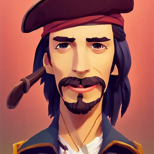 Image similar to painting jack the pirate on sea of thieves game avatar hero smooth face median photoshop filter cutout vector behance hd by jesper ejsing, by rhads, makoto shinkai and lois van baarle, ilya kuvshinov, rossdraws, illustration, art by ilya kuvshinov and gustav klimt