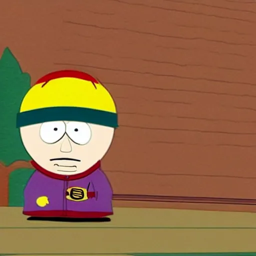 Image similar to Eminem in a scene from South Park as Eric Cartman