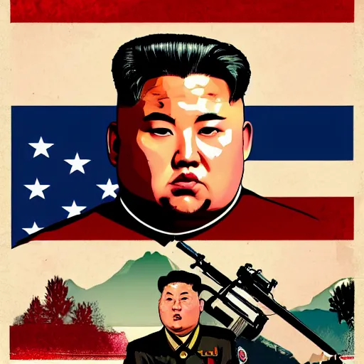 Image similar to illustration gta 5 artwork of kim - jong un, in the style of gta cover art, by stephen bliss